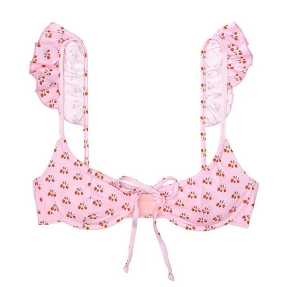 NEW! “Cherry Berry” Ruffle Tie Front Bikini Top 🍒 - Picture 9 of 14
